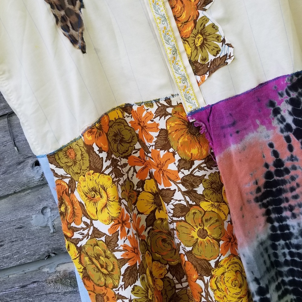 Vintage Floral Boho Shirt Dress Upcycled - Picture 3 of 6